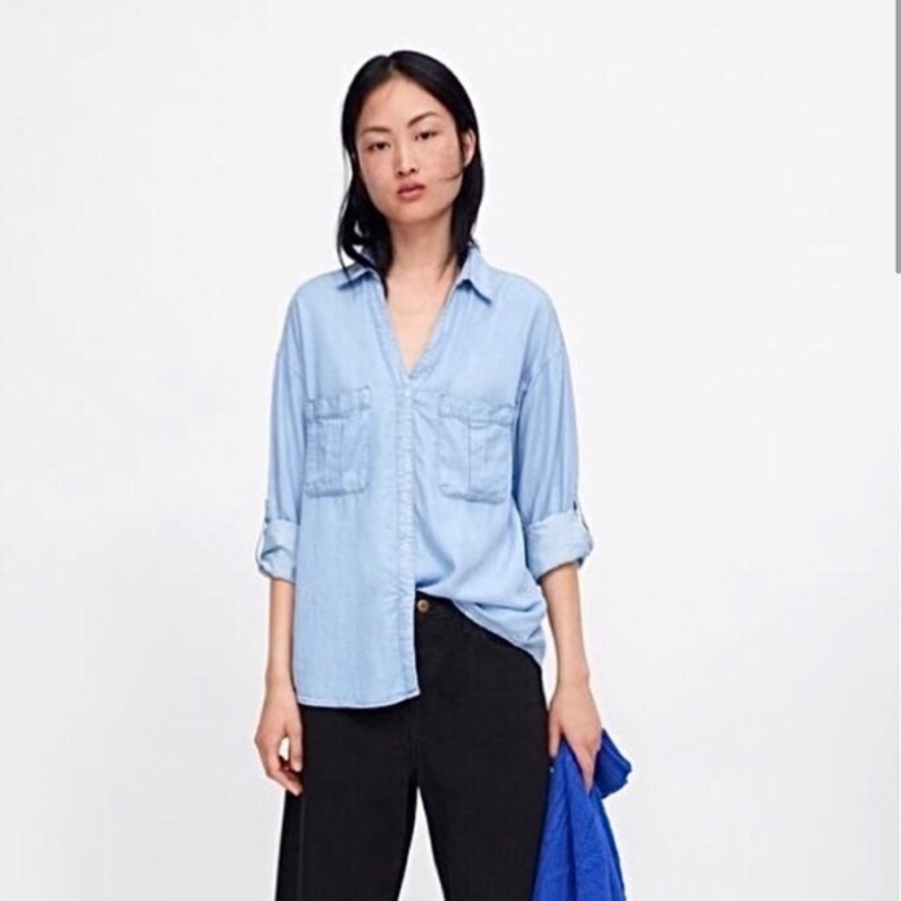 Zara Z1975 Tencel Chambray Light Denim Shirt